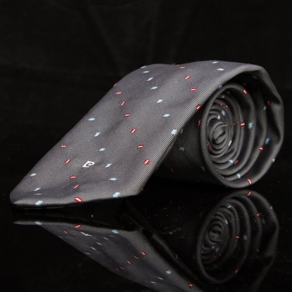 Vintage Pierre Cardin Mens Tie Gray With Red & Blue Abstract Pattern